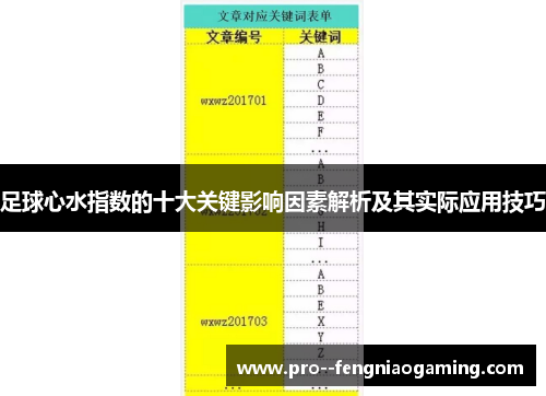 足球心水指数的十大关键影响因素解析及其实际应用技巧